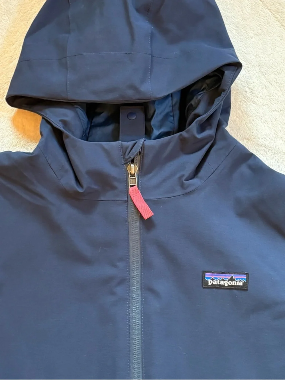 Patagonia Navy Waterproof H2NO Hooded Jacket with Pink Zip Pulls Sz XL